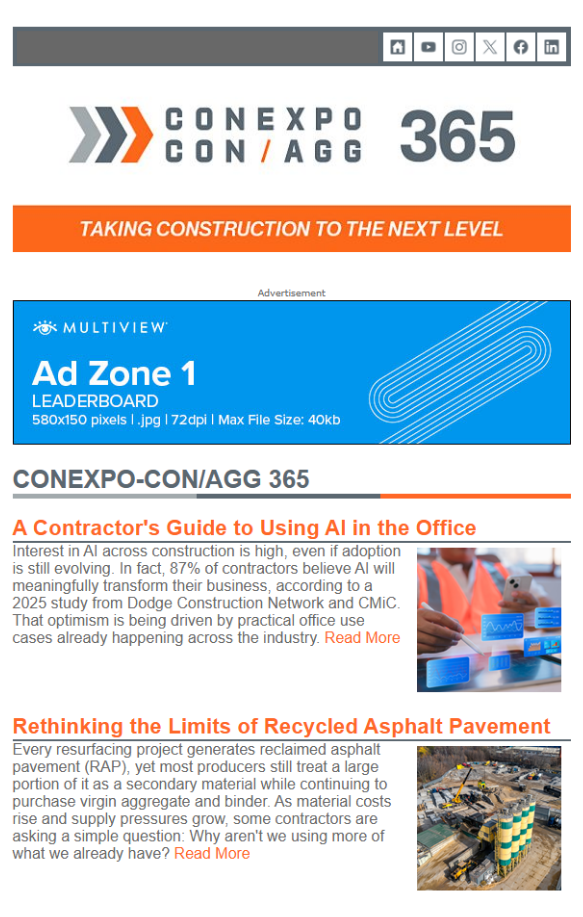 CONEXPO-CON/AGG 365 Newsletter example layout